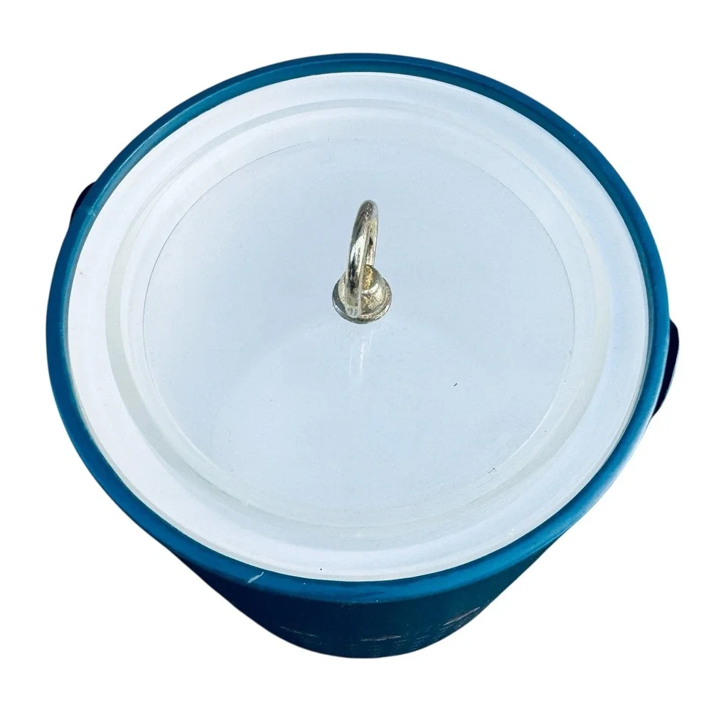 Georges Briard Vintage Ice Bucket Blue Floral Rose Vinyl MCM Barware with Lid